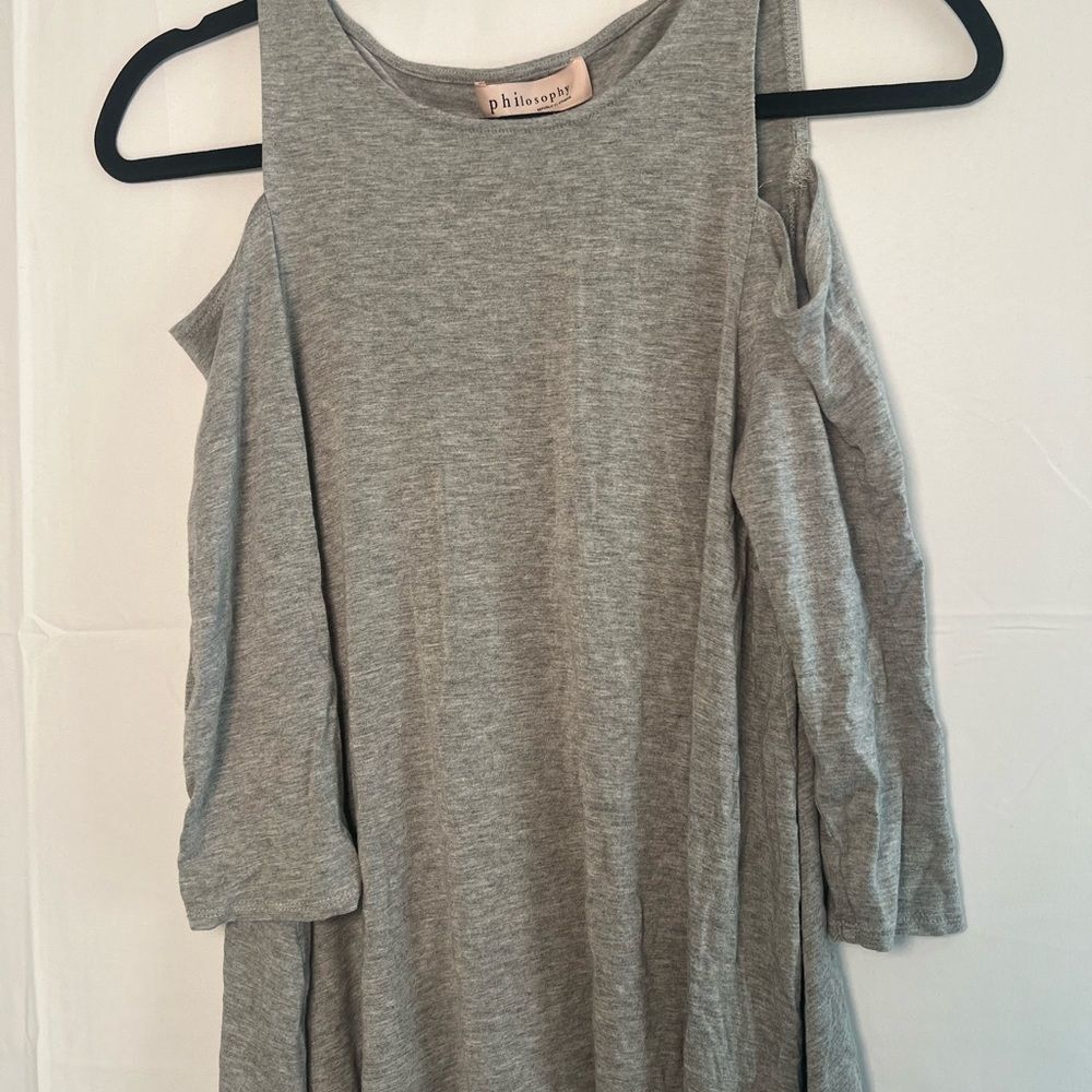 Philosophy Gray Cold Shoulder Long Sleeve Top